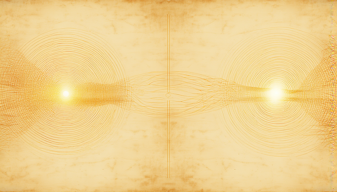 Two golden field patterns merging into one aligned wave